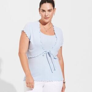 Torrid Fitted Supersoft Rib Lettuce Edge Cami Shrug Set Blue 4X